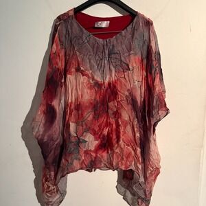 Tina Stephens Made In Italy Silk Dolman Flowy Top Boho Quiet Luxury One Size